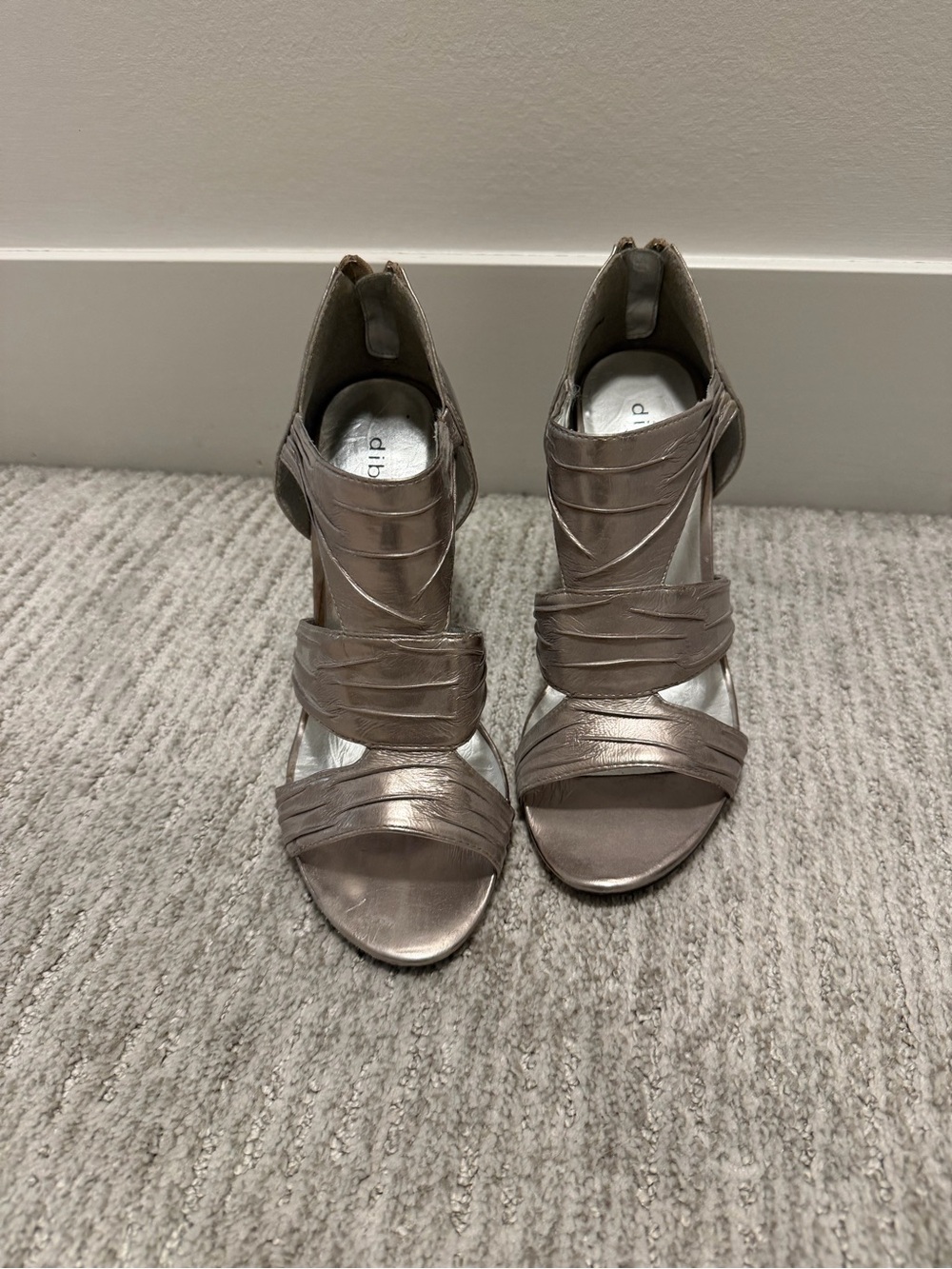 Diba Metallic Taupe Strappy Heeled Sandals